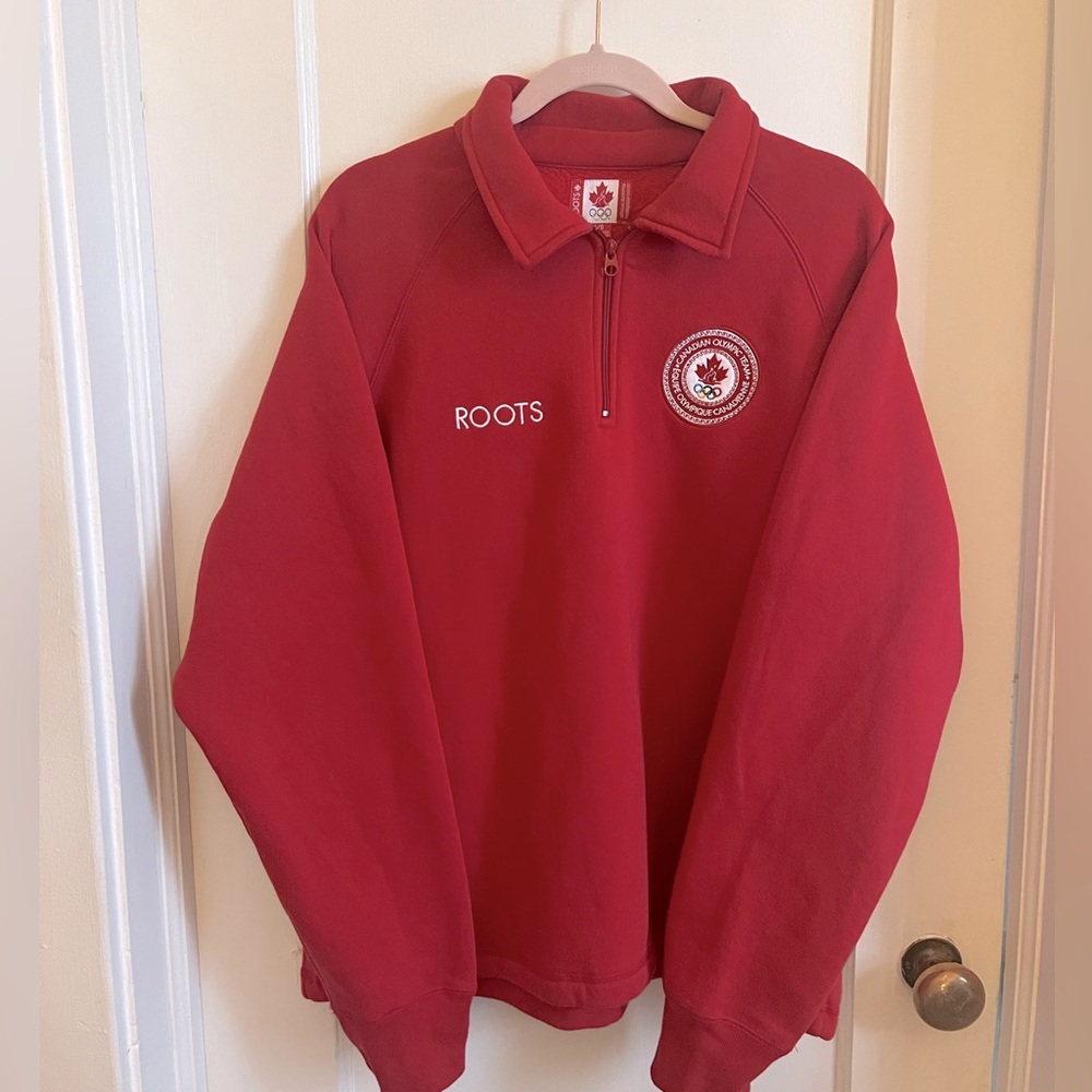 Roots Red Quarter-Zip Sweatshirt with Embroidered Logo